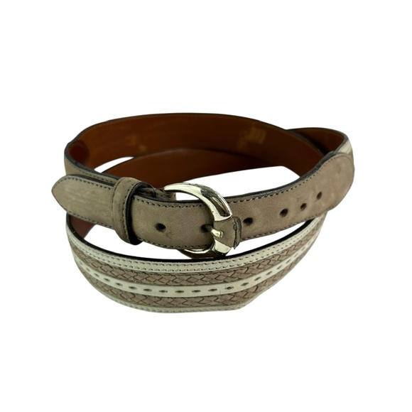 Genuine BARCELINO Taupe Braided Nubuck Leather Belt 44 Large - Picture 1 of 9